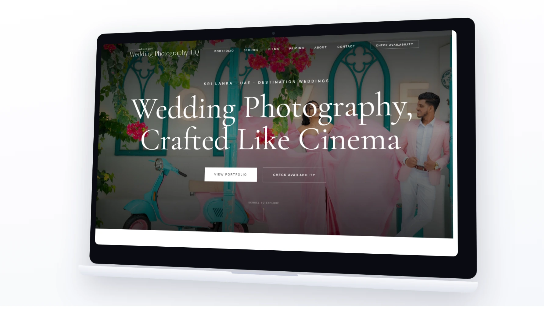 Wedding Photography HQ website displayed on MacBook Air